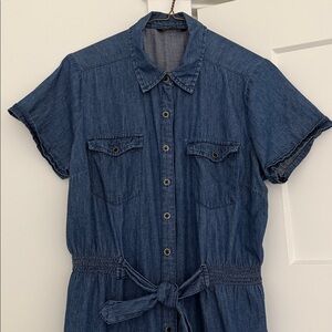 Millennium. Denim Shirt Dress with Tie Waist - Navy. Size L. PTP 20”. Length 38”